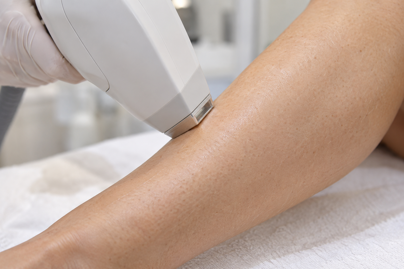 Laser hair removal along the leg