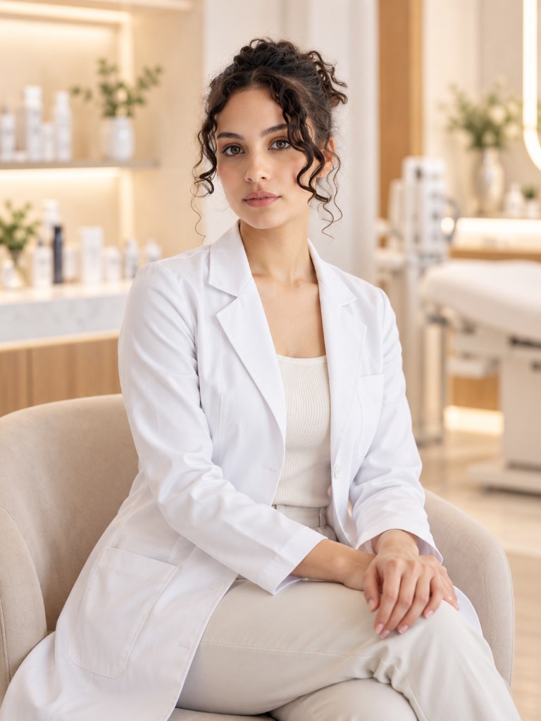 Esthetician seated in the treatment room
